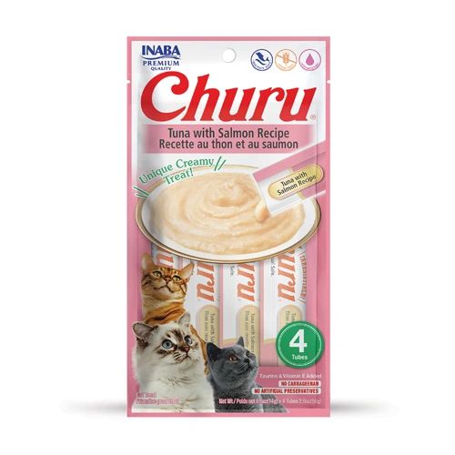 Cat Treats Inaba Churu Creamy Pure Treat For Cats - Tuna with Salmon Recipe (4-Tube Pack)