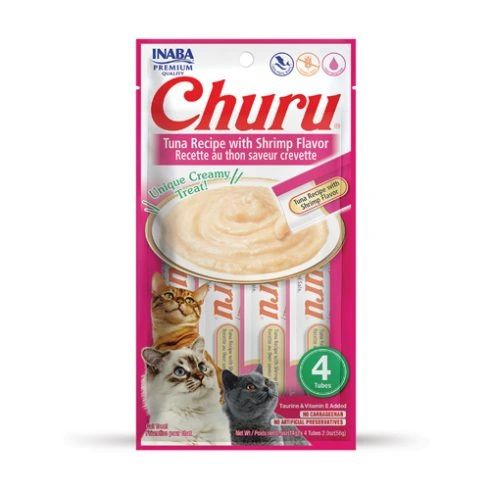 Cat Treats Inaba Churu Creamy Pure Treat For Cats - Tuna with Shrimp Recipe (4-Tube Pack)