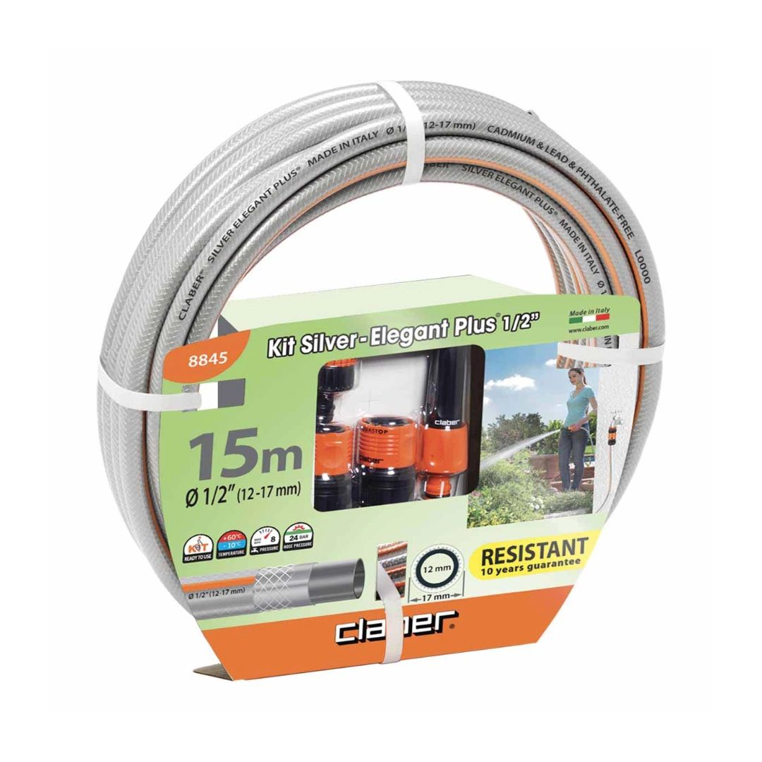 Claber 1/2" Silver Elegant Plus Garden Hose Kit (15m)