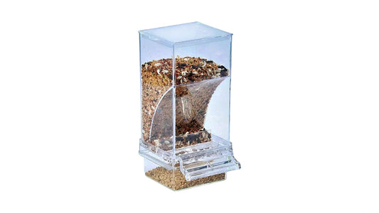 Clear Acrylic Automatic Bird Feeder (18.5cm) Cage-Mounted, Anti-Splatter