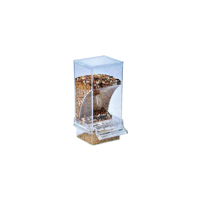Clear Acrylic Automatic Bird Feeder (18.5cm) Cage-Mounted, Anti-Splatter