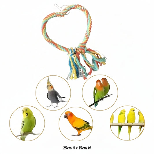 Heart-Shaped Cotton Rope Bird Swing | 25cm x 15cm Colorful Cage Toy - Bird - Parrot Toy