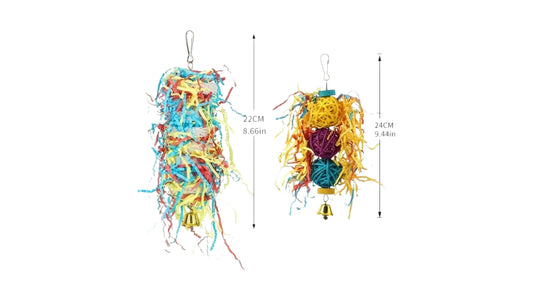 Colorful Paper & Rattan Ball Hanging Toys Set, 2 Pieces Bird - Parrot Toy
