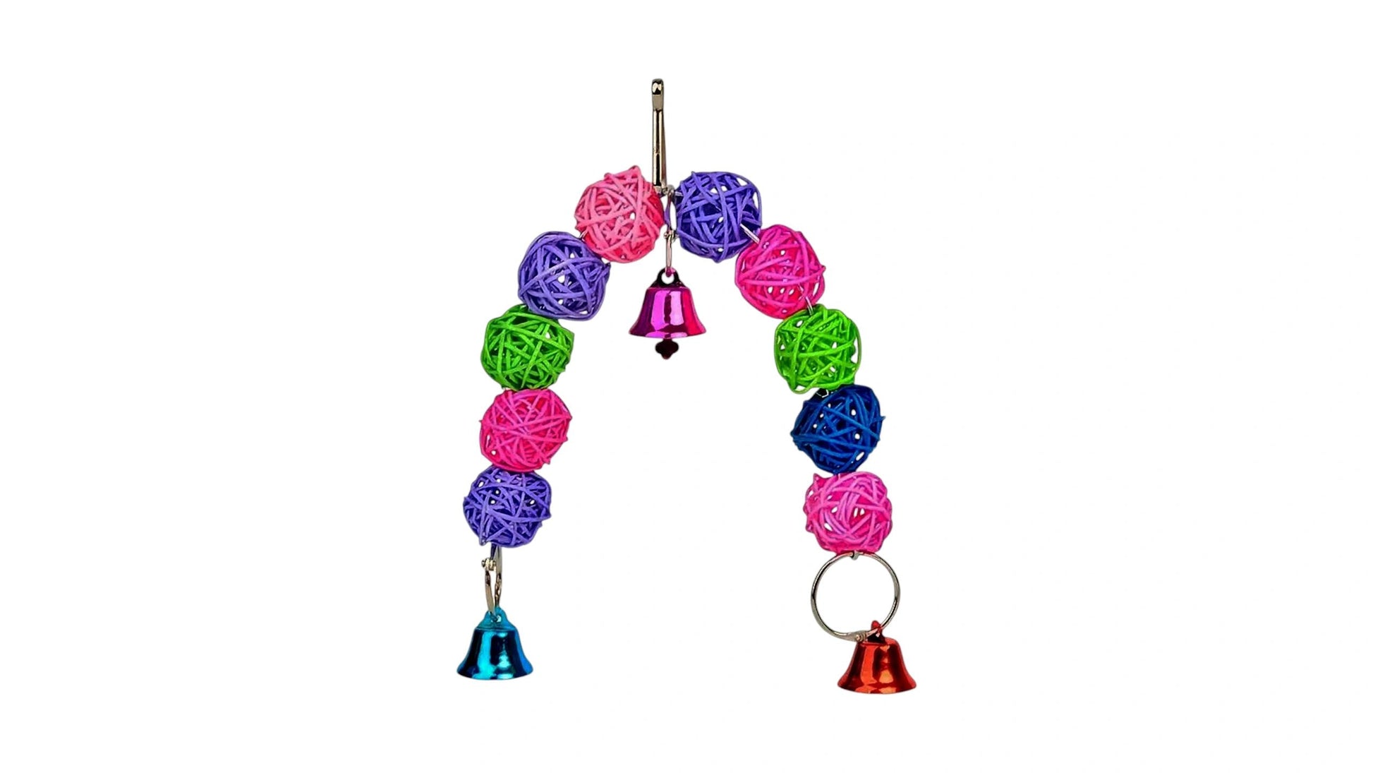 Colorful Rattan Ball Bird Toy Arch with Bells (19cm) Bird - Parrot Toy