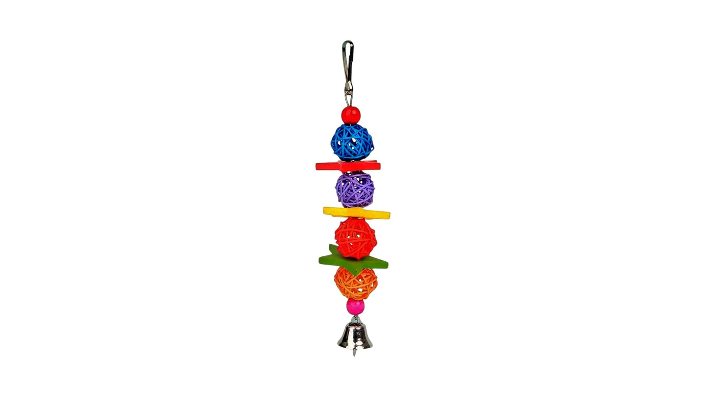 Colorful Rattan & Wood Bird Toy with Bell (21cm) Bird - Parrot Toy