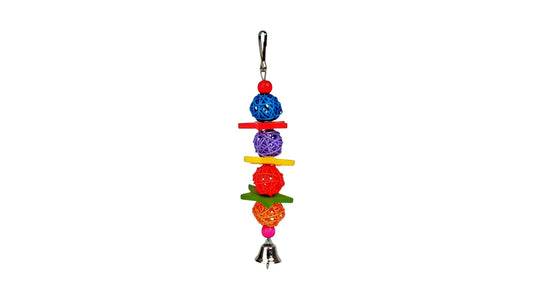 Colorful Rattan & Wood Bird Toy with Bell (21cm) Bird - Parrot Toy