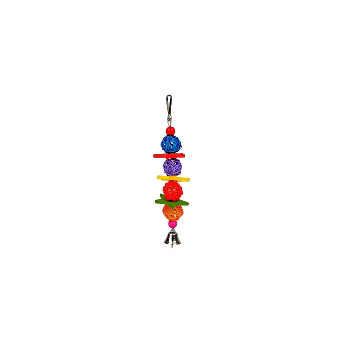 Colorful Rattan & Wood Bird Toy with Bell (21cm) Bird - Parrot Toy