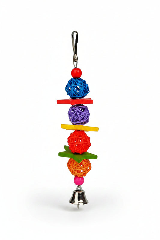 Colorful Rattan & Wood Bird Toy with Bell (21cm) Bird - Parrot Toy