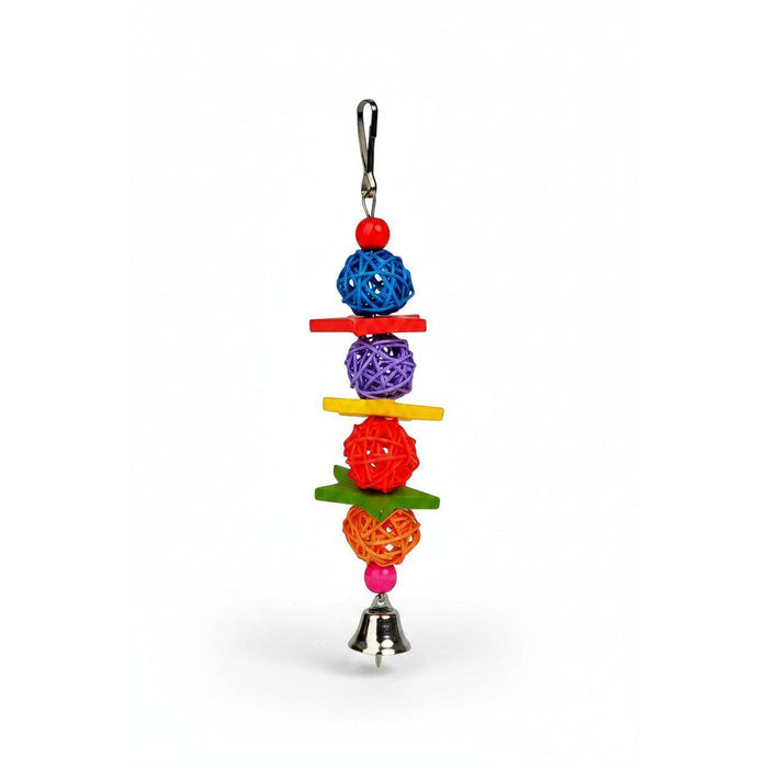 Colorful Rattan & Wood Bird Toy with Bell (21cm) Bird - Parrot Toy