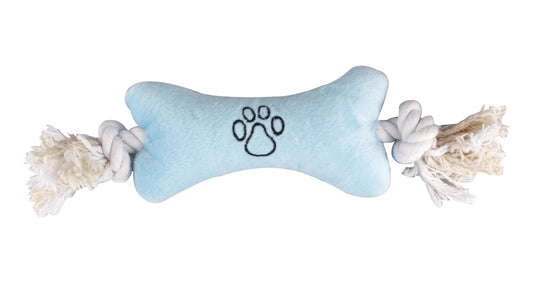 Dog Toy Puppy Plush Wessel Bone Cord with 2 knots Blue