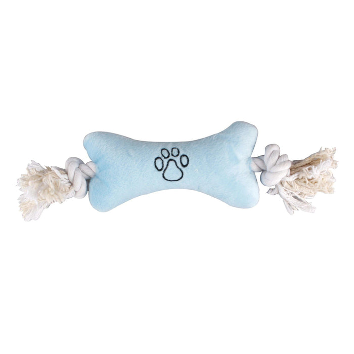 Dog Toy Puppy Plush Wessel Bone Cord with 2 knots Blue