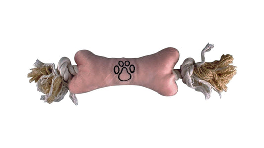 Dog Toy Puppy Plush Wessel Bone Cord with 2 knots Pink