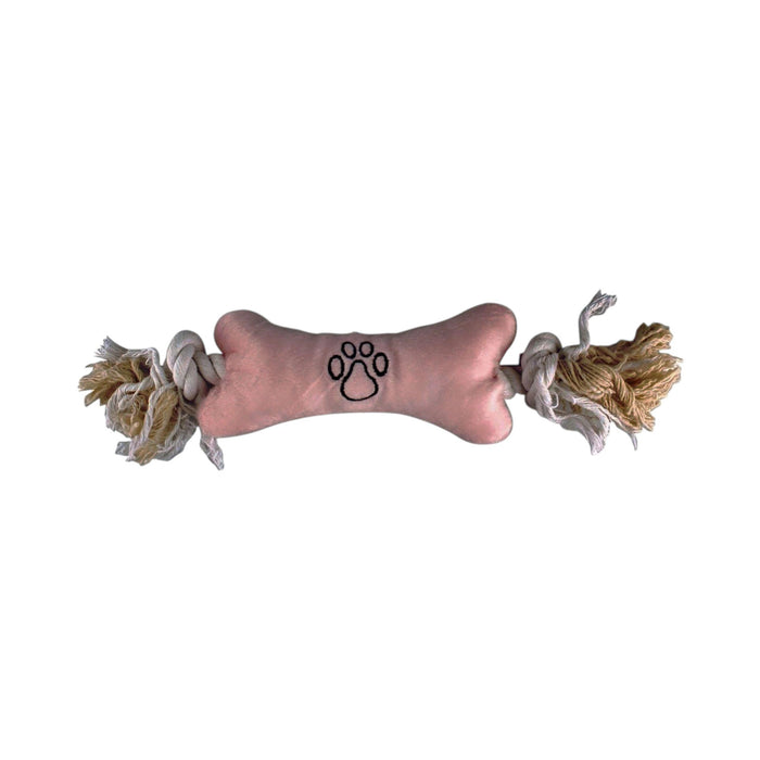 Dog Toy Puppy Plush Wessel Bone Cord with 2 knots Pink