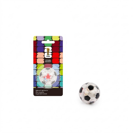 A miniature soccer ball-shaped LED light shown next to its colorful retail packaging card featuring the FIFA World Cup Russia 2018 logo.