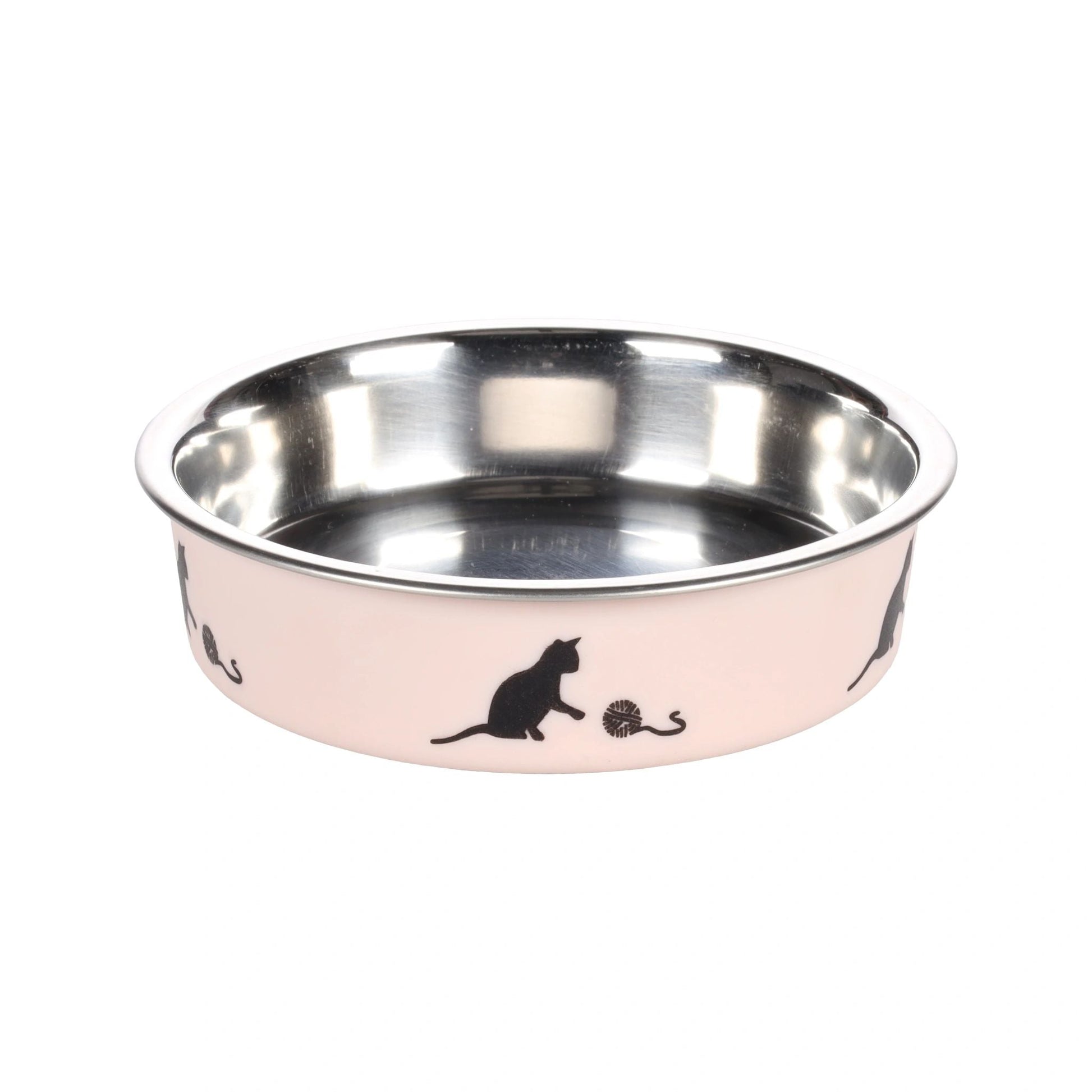 Feeding and drinking bowl Dena Round Pink & Silver 11.5cm 160ml