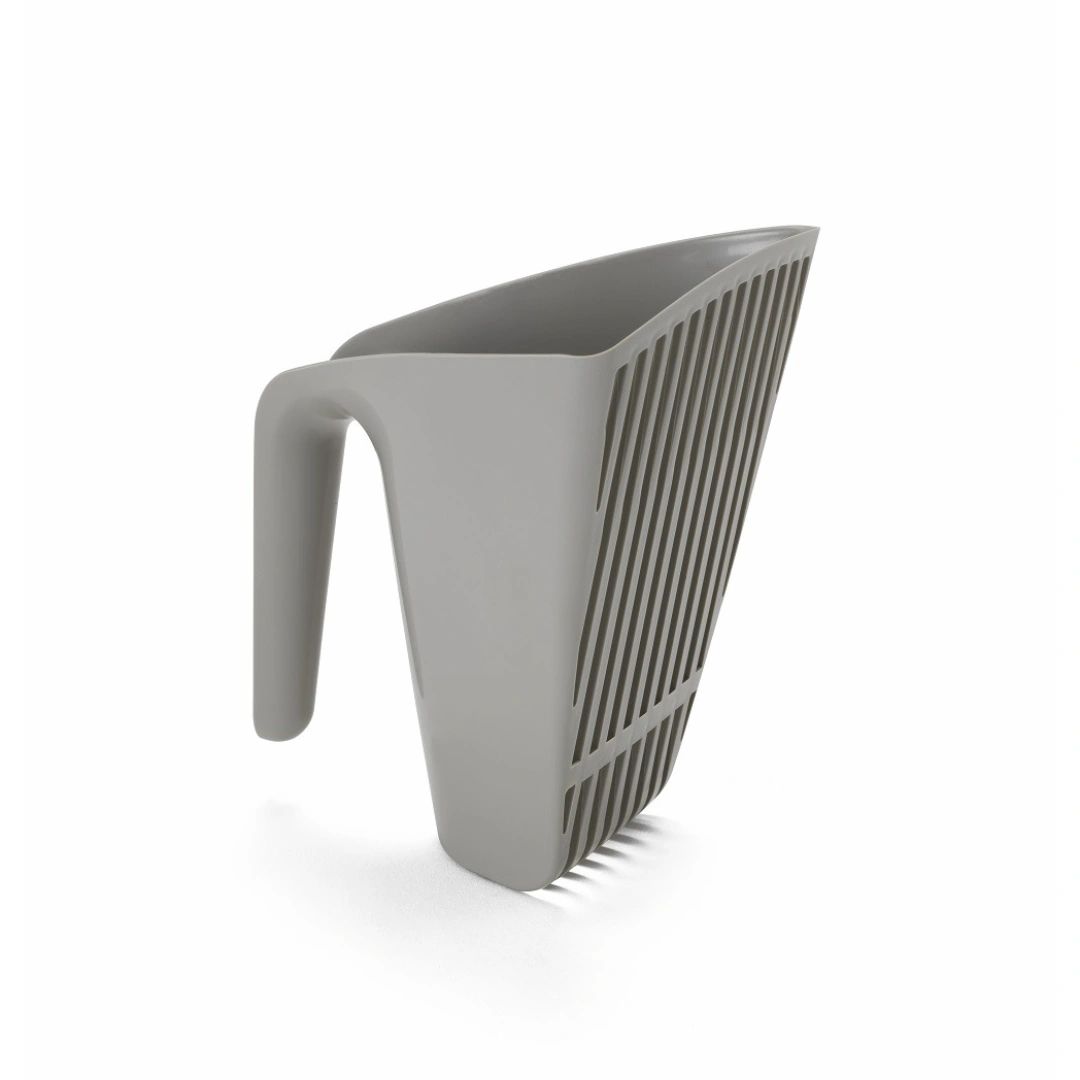 Grey IMAC plastic cat litter scoop cup with a deep, slotted design and ergonomic handle for easy cleaning.
