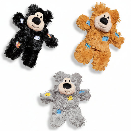 KONG Cat Softies Patchwork Bear catnip crinkle plush toys in assorted colours