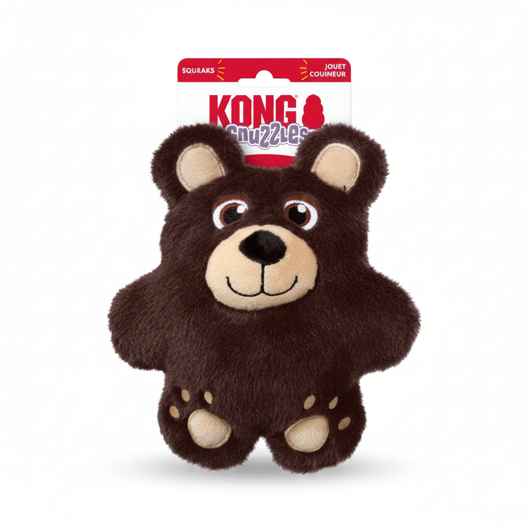 KONG Snuzzles Bear medium brown plush dog toy with full-body squeaker