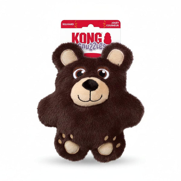 KONG Snuzzles Bear medium brown plush dog toy with full-body squeaker