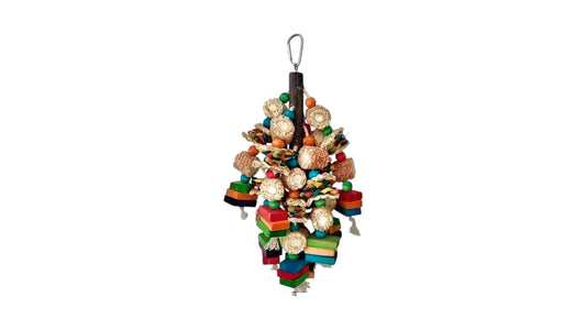 Large Colorful Parrot Chew Toy with Wood, Corn Cobs & Beads (35cm x 13cm) Bird - Parrot Toy