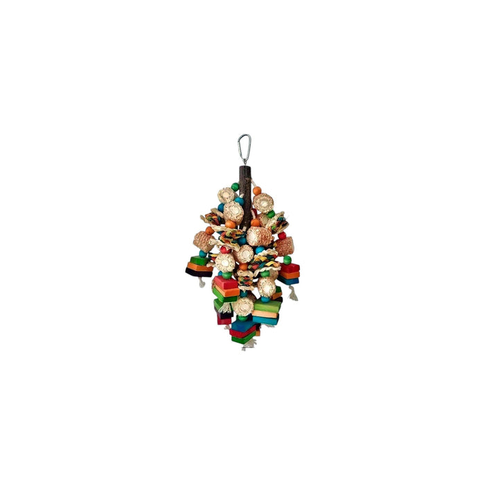 Large Colorful Parrot Chew Toy with Wood, Corn Cobs & Beads (35cm x 13cm) Bird - Parrot Toy