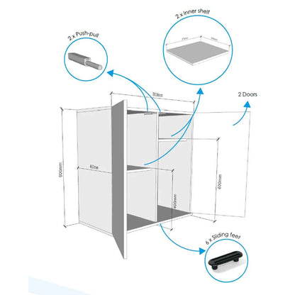 Diagram of an Askoll Opera 150 aquarium cabinet with labeled components on a white background