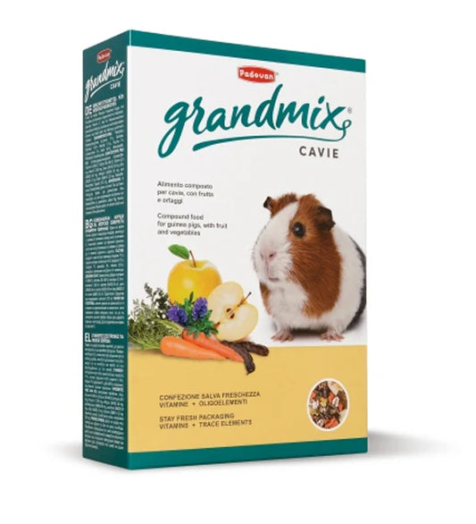 Pet food packaging for guinea pigs with a guinea pig illustration on a white background