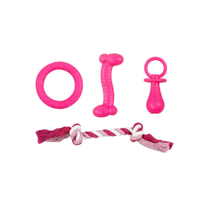 PINK Puppy Life-Teething Dog Puppy Toy Set Pink