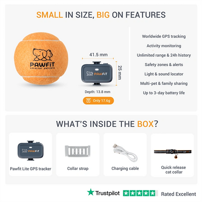 Pawfit Lite Cat GPS Tracker & Collar | Smallest 4G Activity Monitor | No More Missing Pets!