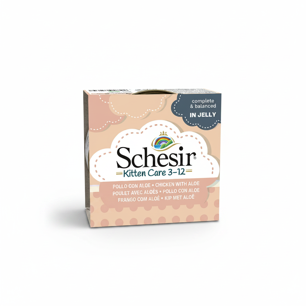 Schesir Kitten Care 3-12 pet food packaging on a white background
