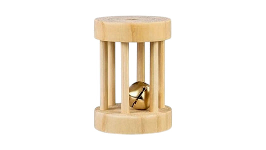 Small Natural Wooden Roll with Bell Rodent Chew Toy (3.7cm x 5.4cm)