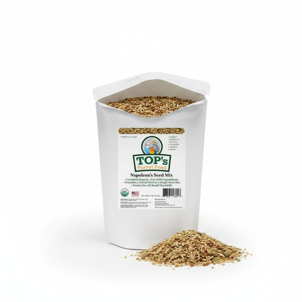 A white stand-up resealable pouch of TOP's Natural Foods Nagahorn's Seed Mix, shown against a plain white background.