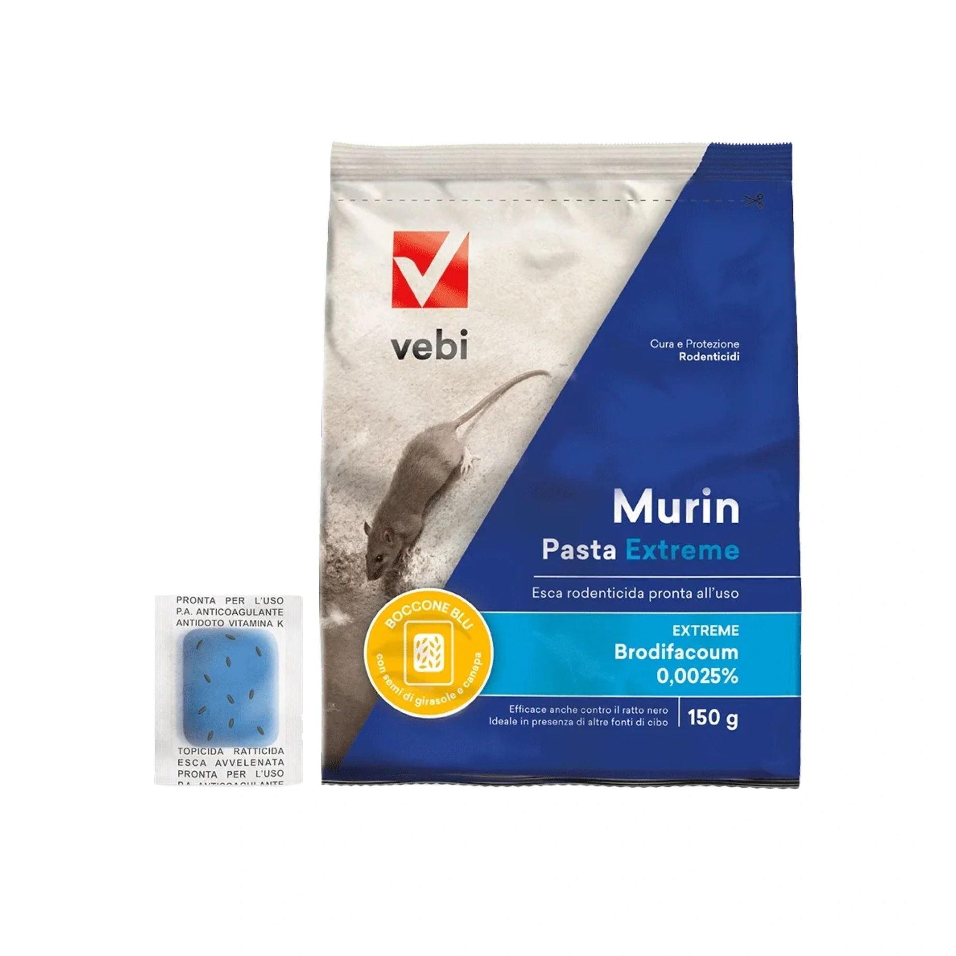 Vebi Murin Pasta Extreme Blue Rat & Mouse Bait | Single-Feed Soft Paste Rodenticide 150g