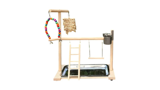 Wooden Parrot Play Stand With Toys, 44cm Bird - Parrot Toy