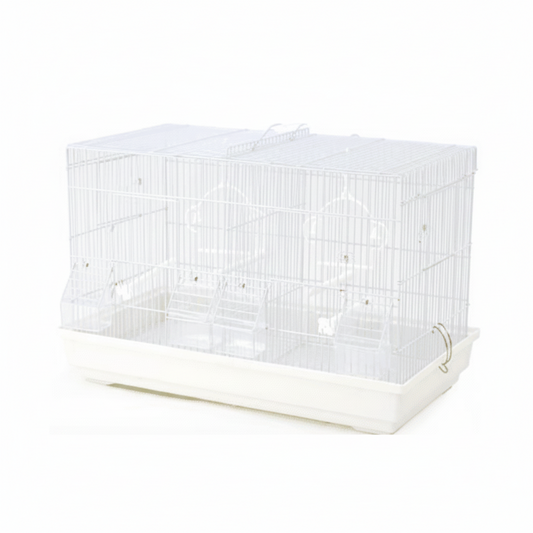 A503 white bird breeding cage with divider, 58 by 32 by 37 centimetres