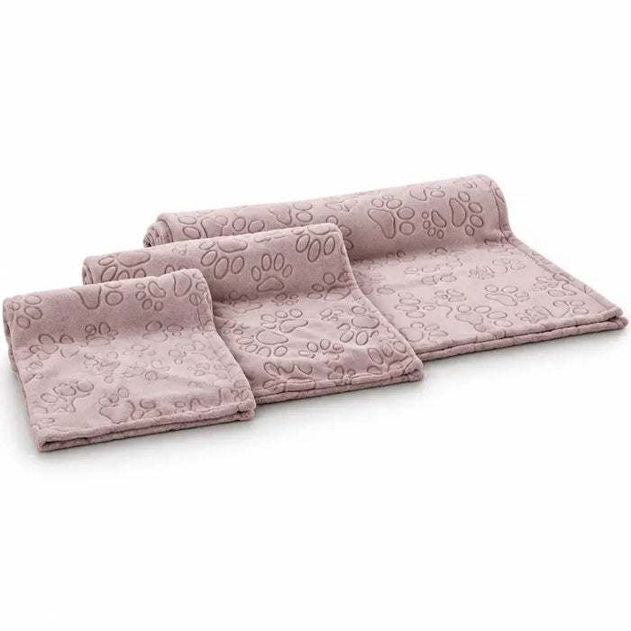 Lalia antique pink paw-print fleece pet blanket in 70 by 100 centimetre size