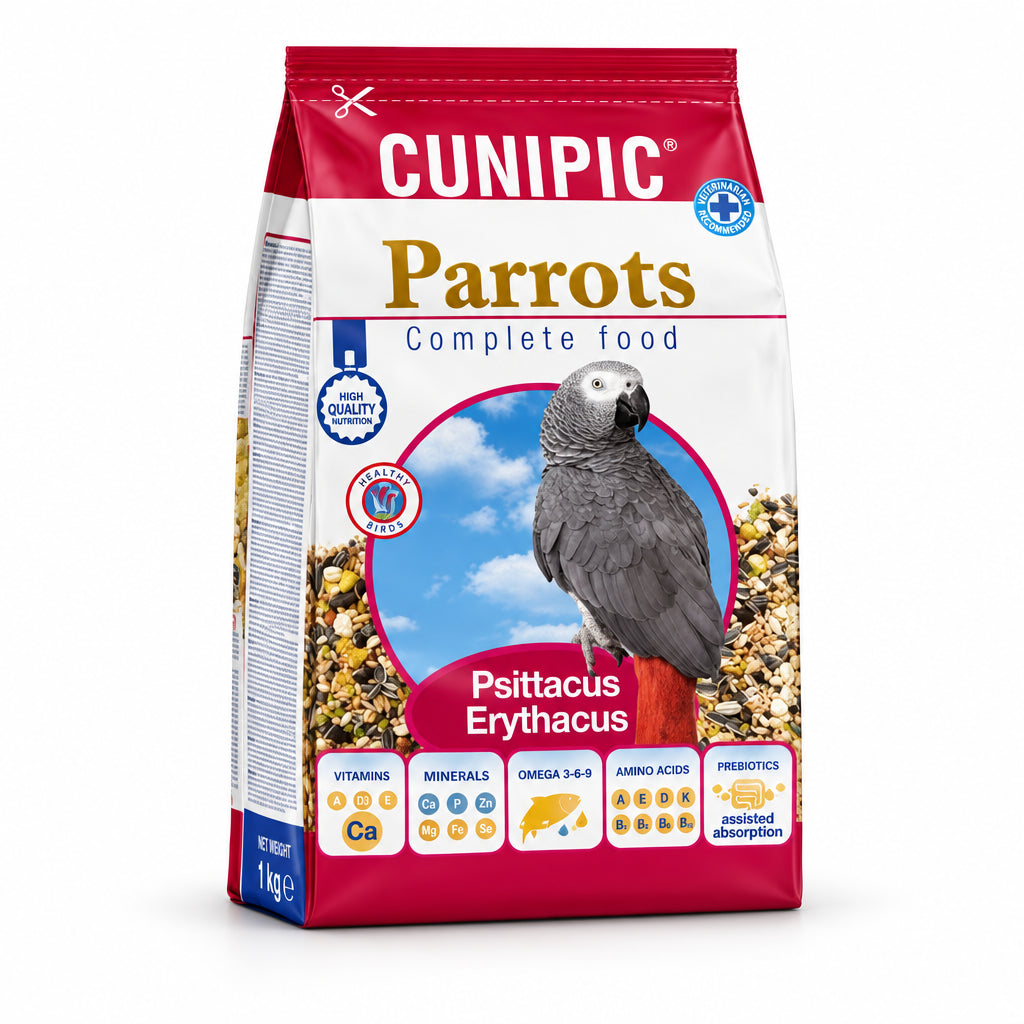 Cunipic Premium complete parrot food 1kg bag with mixed seeds and grains