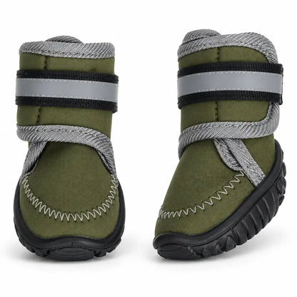 Flamingo Kajan green dog shoes with reflective straps and hard non-slip soles