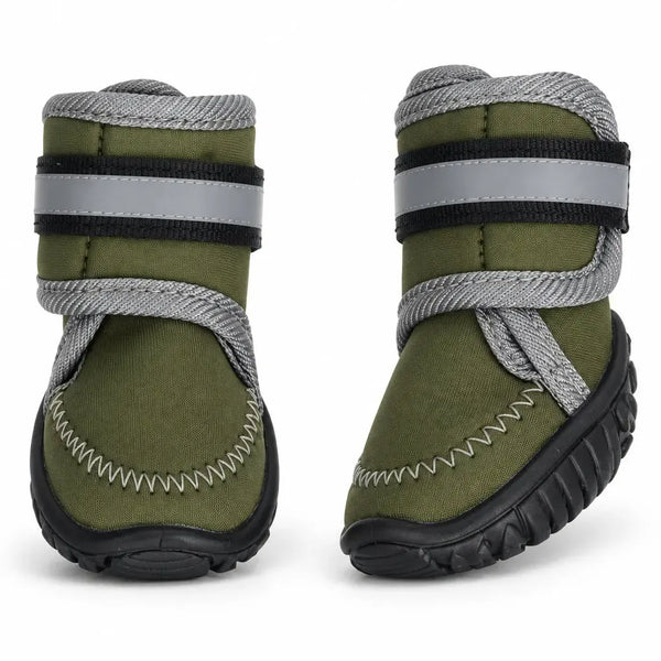 Flamingo Kajan green dog shoes with reflective straps and hard non-slip soles