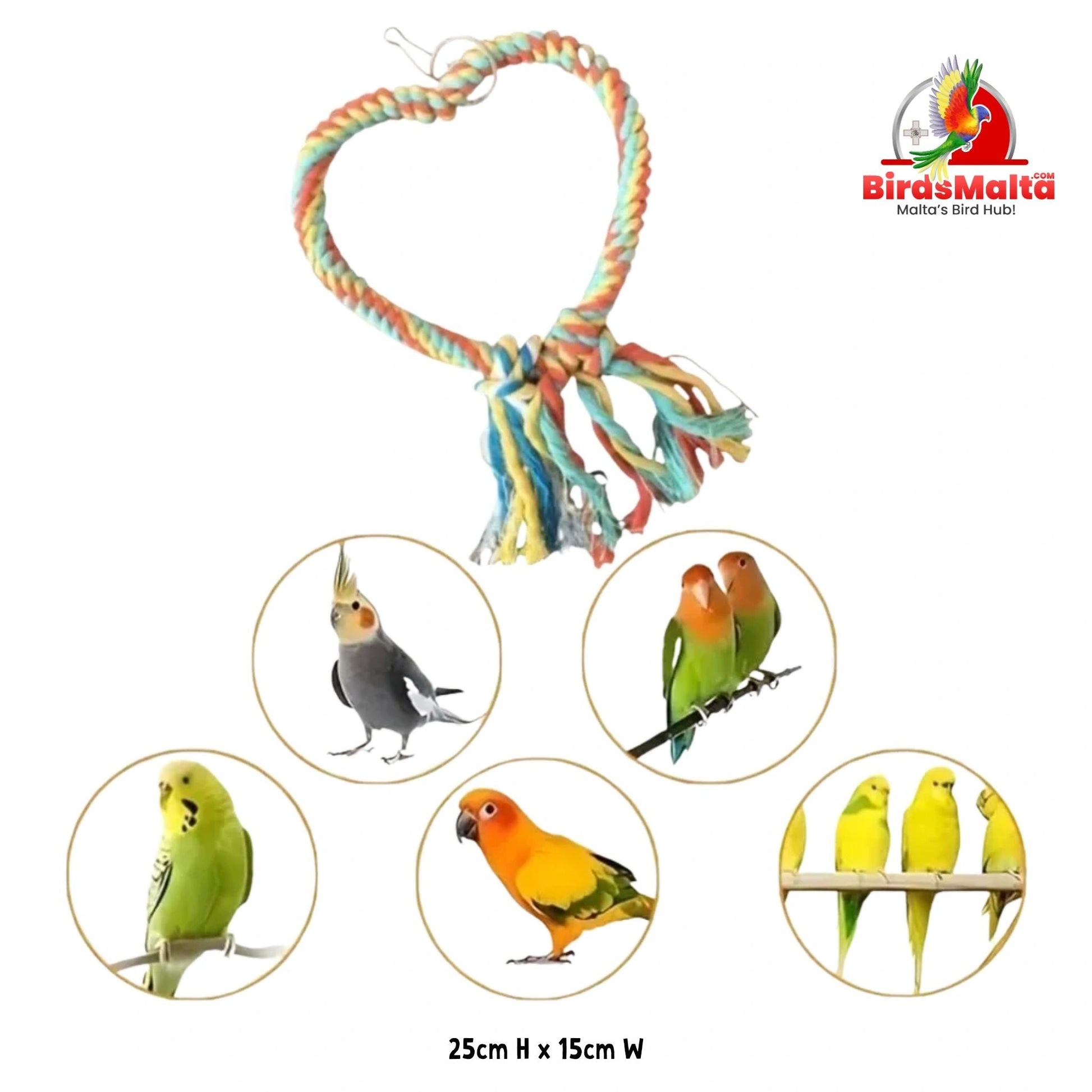 Heart-Shaped Cotton Rope Bird Swing | 25cm x 15cm Colorful Cage Toy - Bird - Parrot Toy