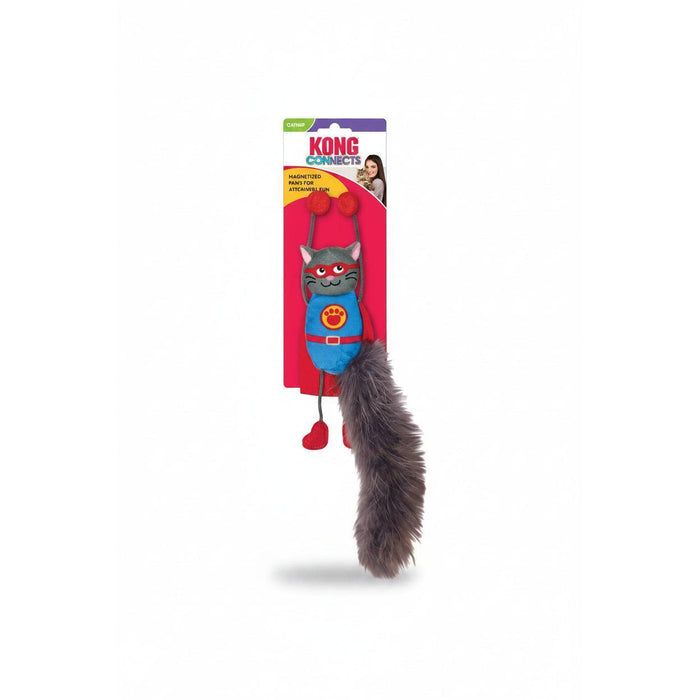 KONG Connects Magnicat magnetic catnip cat toy with red and blue superhero design