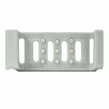 A white plastic watch strap buckle for pawfit lite or connector plate with multiple oval cutouts and circular fastening dots, shown against a solid black background.