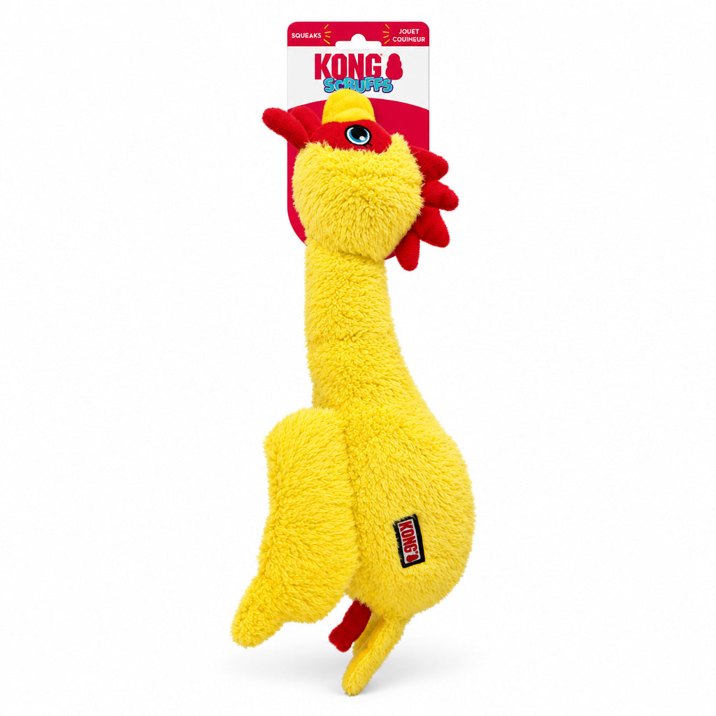 Yellow Scruffs chicken plush squeaky dog toy for medium and large dogs